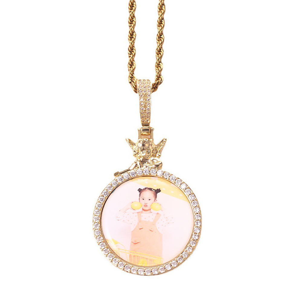  Custom Photo Angel Round With Chain Pendants 