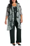 Plus Size Mother Of The Bride Mesh Print Formal Three Pieces Set Pant Suits