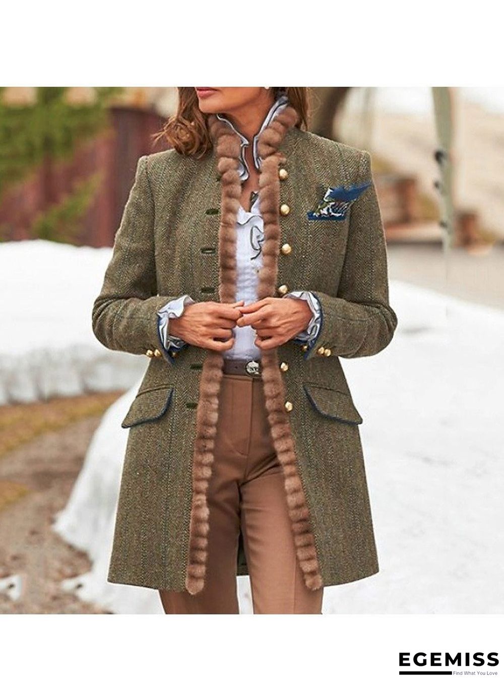 Casual Solid Color Stand Collar Long Sleeve Coat | EGEMISS