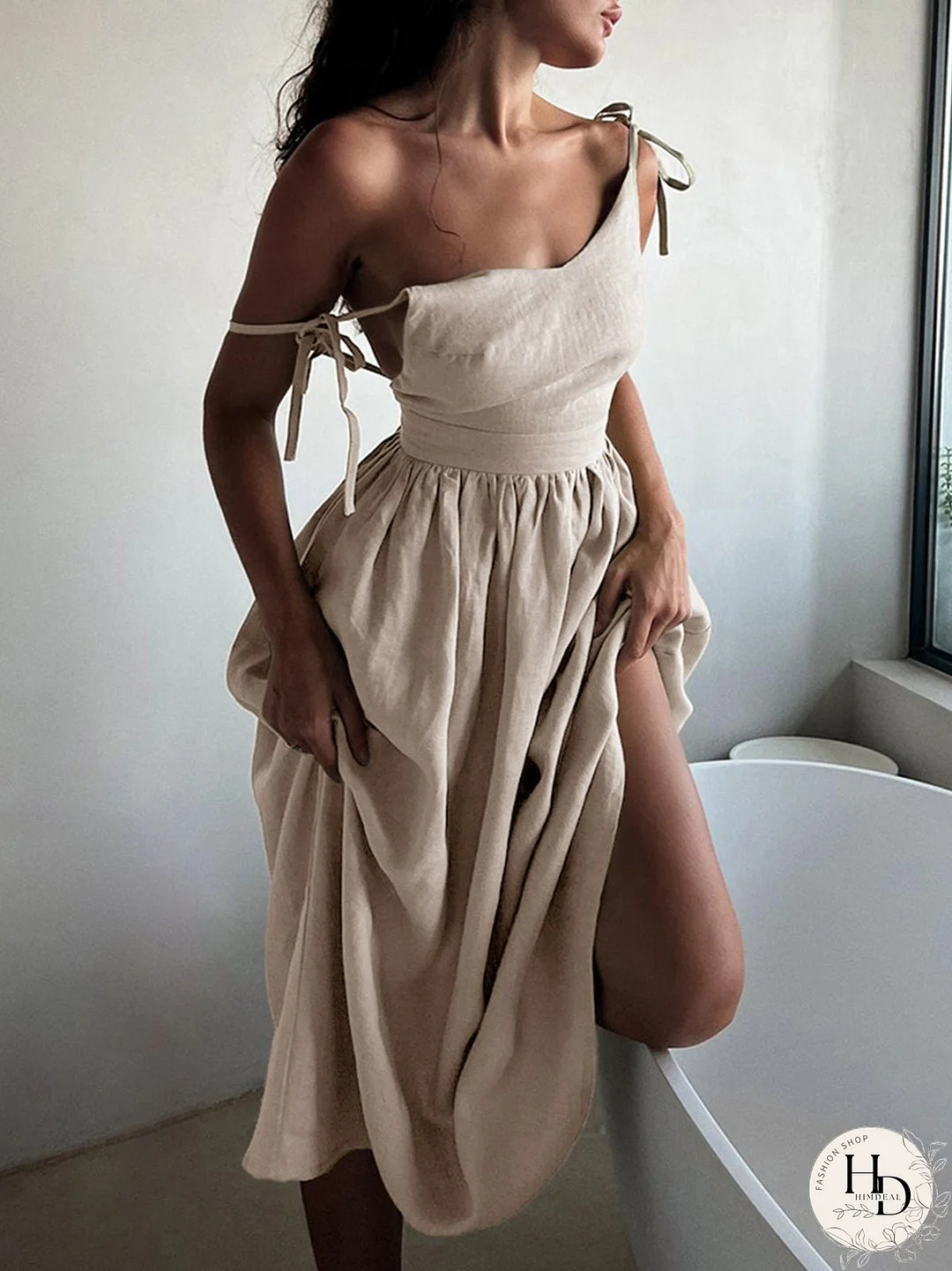 Cotton & Linen Backless Long Dress