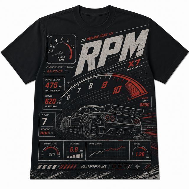 Motorsport RPM Gauge Cotton T-Shirt