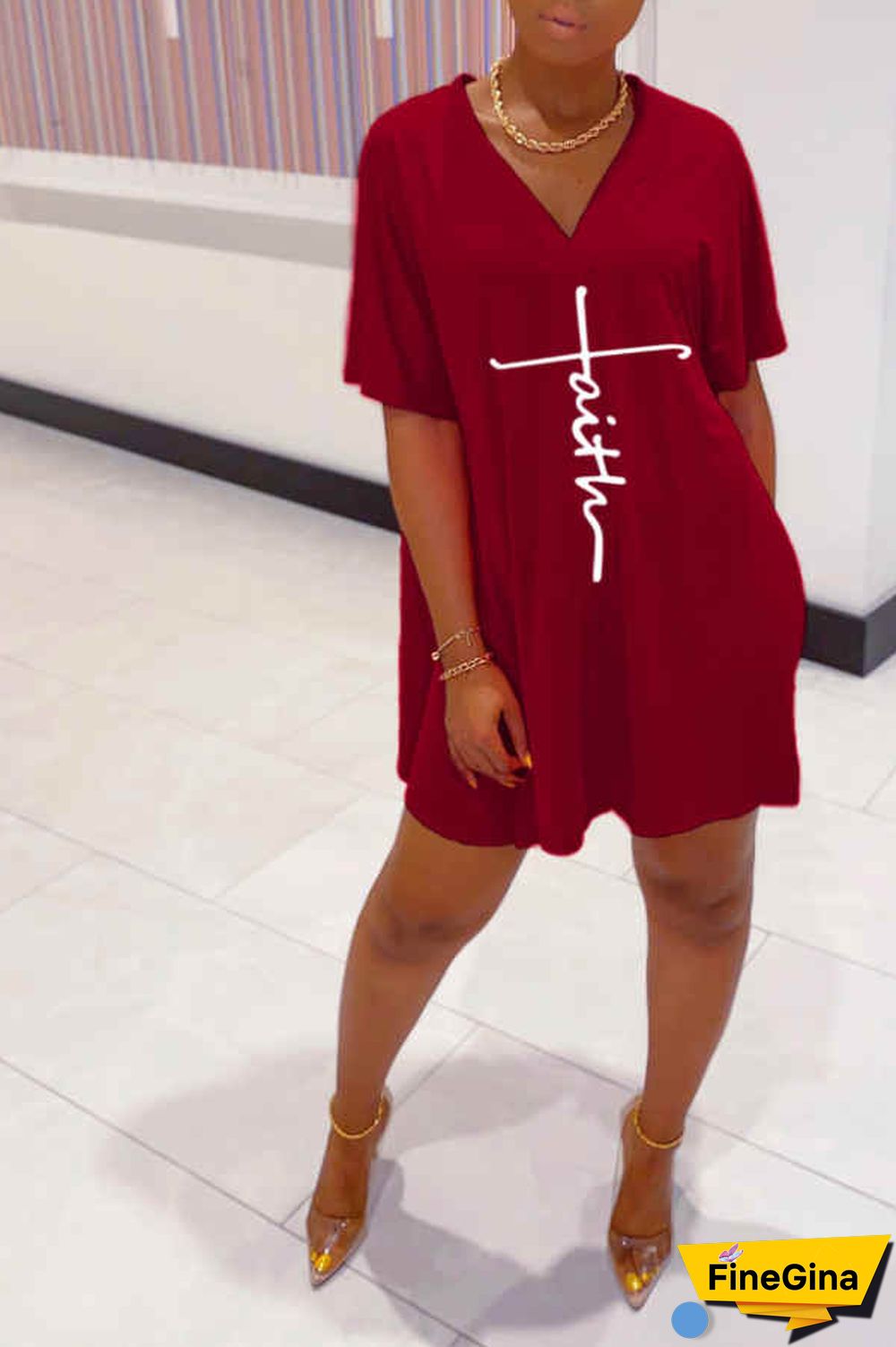 Casual V Neck Letter Print Shorts Set