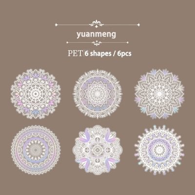 JOURNALSAY 6 Pcs Laser Silver Lace PET Sticker Pack DIY Journal Decoration Material Collage