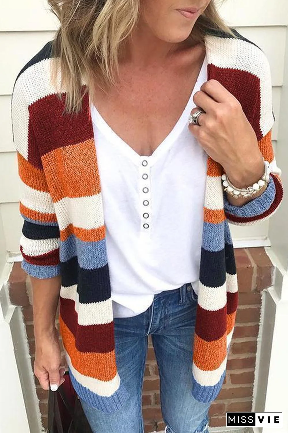 Rainbow Striped Sweater Cardigan