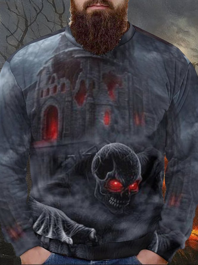 Men's Skull Printing Crew Neck Halloween Casual Sweatshirt