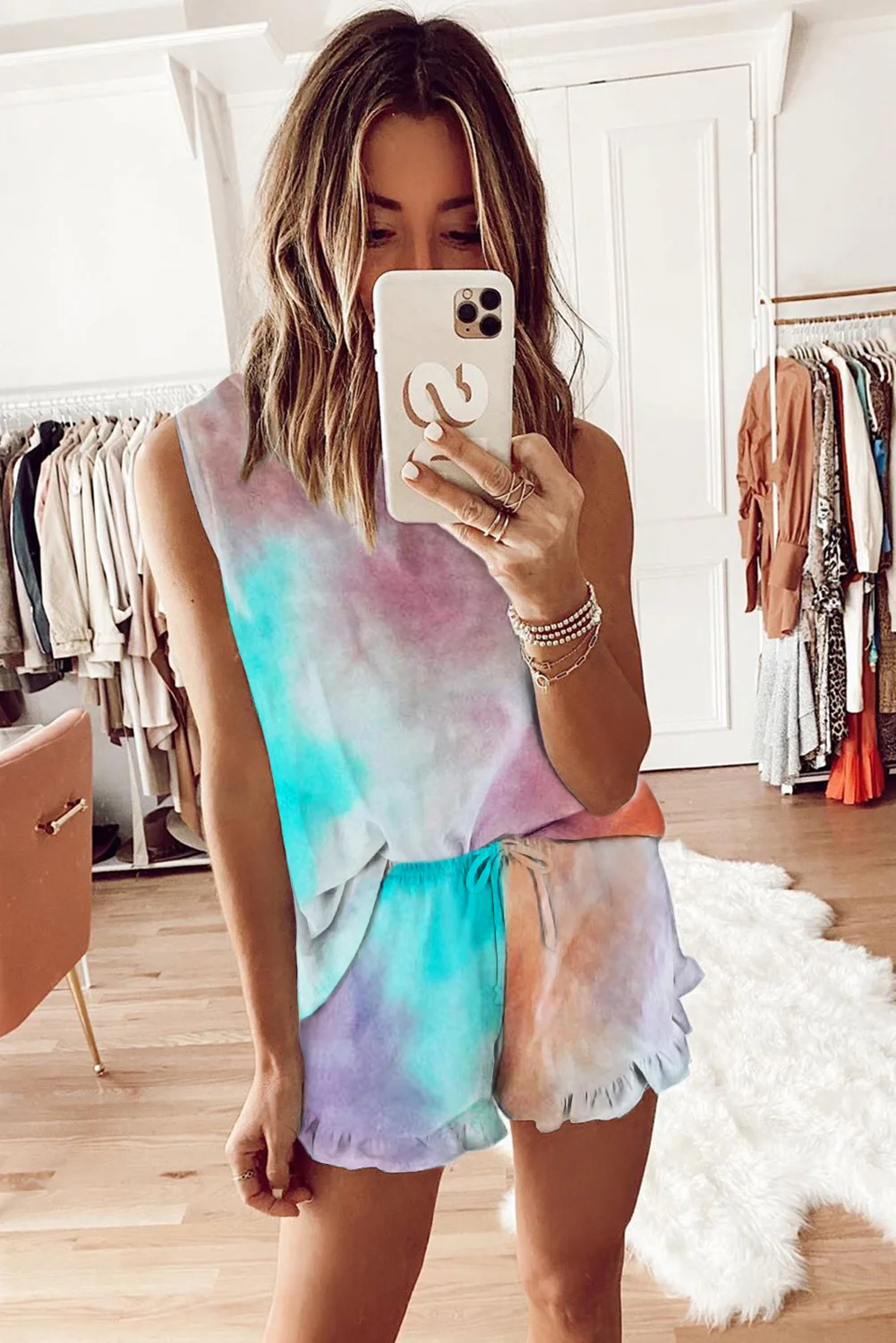Multicolor Swingy Tank and Ruffled Shorts Loungewear | IFYHOME