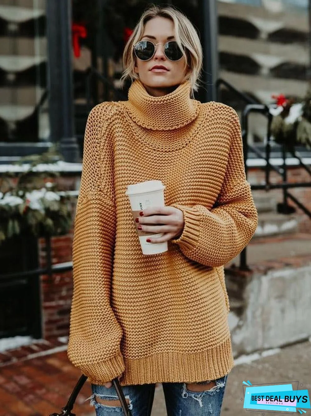 High-Neck Long Sleeves Knitting Sweater Tops