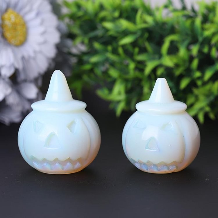 2" Opalite Pumpkin Crystal Carvings for Halloween