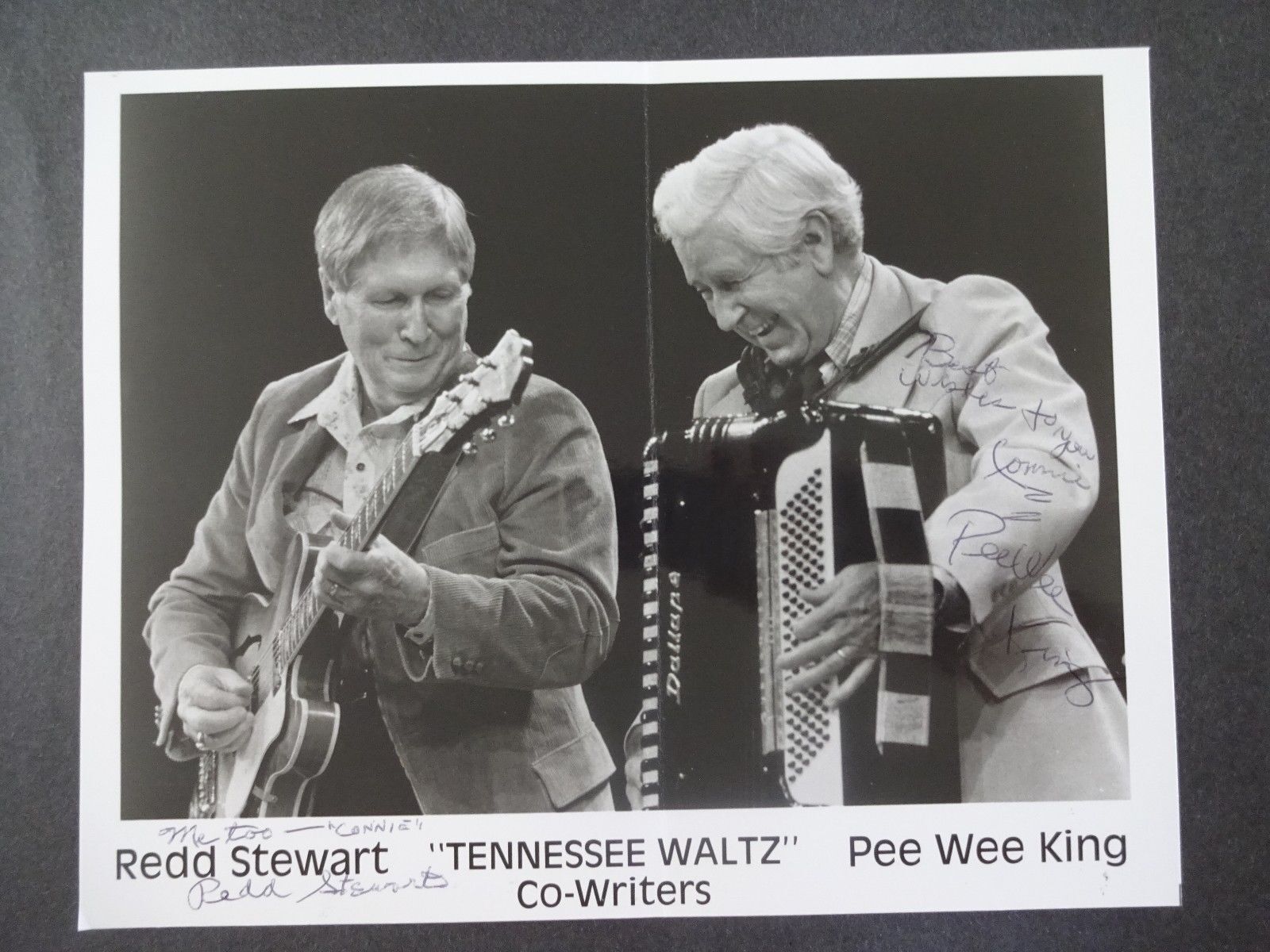 ORIGINAL, SIGNED & Inscribed B/W Redd Stewart & Pee Wee King Promo Photo Poster painting