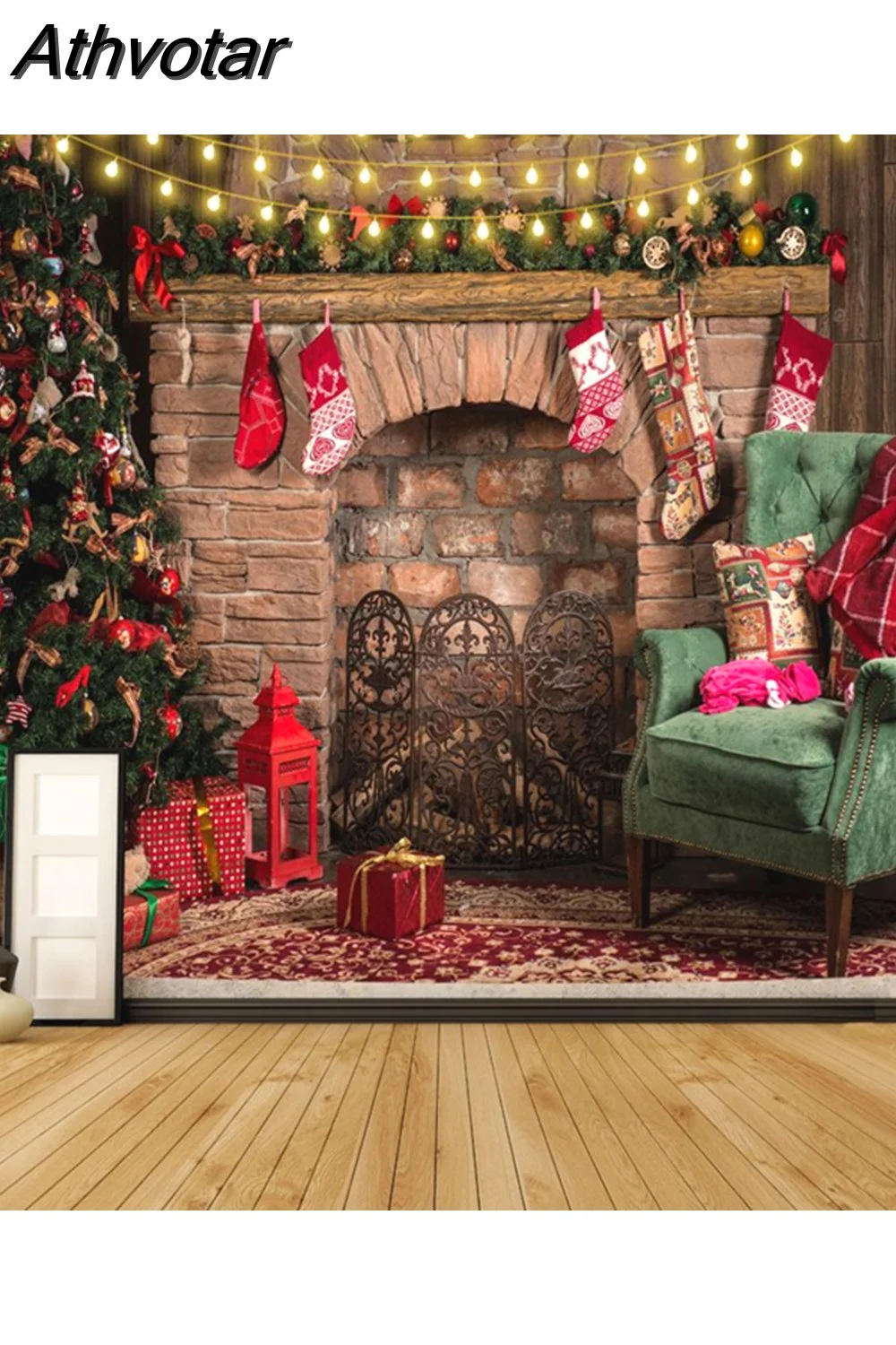 Athvotar Happy New Year Tapestry Christmas Fireplace Wall Hanging Cloth Home Background Bedroom Bedside Decorative Xmas Tree Tapiz