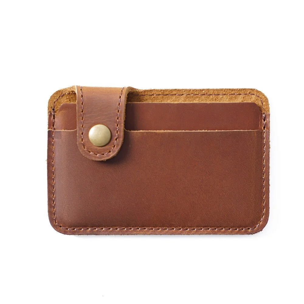 Head Layer Cowhide Simple and Practical Card Bag Creative Retro Credit Card Holder Two Card Buckle Bag Id Card Holder