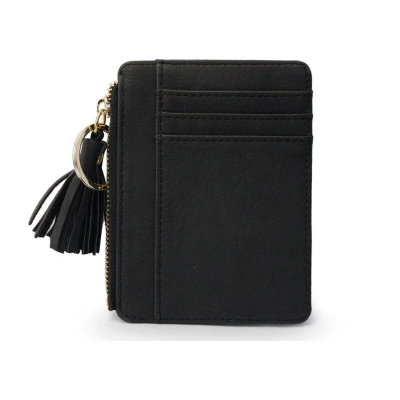 Matt Leather Mini Tassel Women Card Holder Cute Credit ID Card Holders Zipper Wallet Case Change Coin Purse Keychain Nubuck New