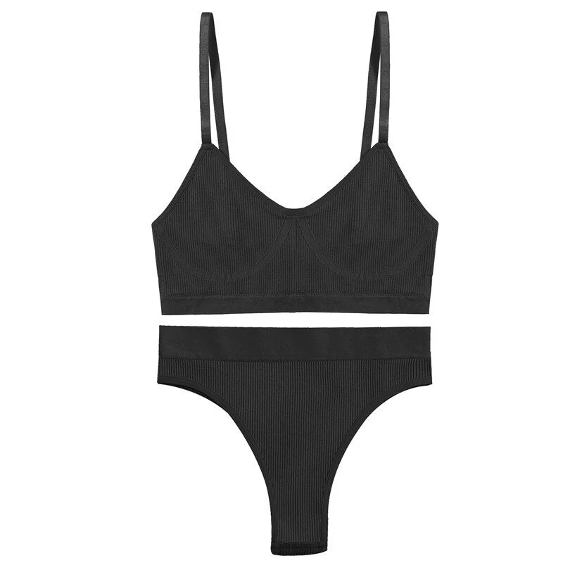 FINETOO Seamless Women Bra Panties Set Push Up Sports Tank Tops +Panty Sets Sexy Active Bra Lingerie Fitness Crop Top Underwear