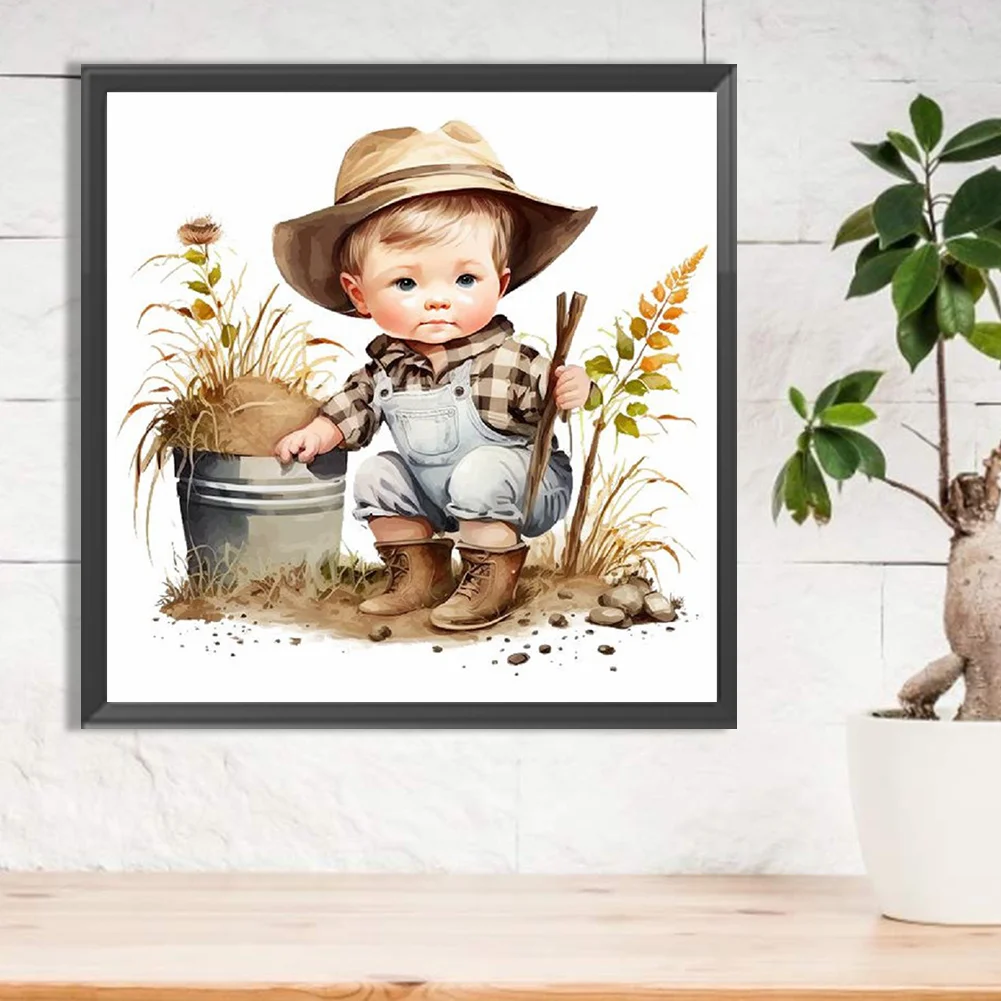 Diamond Painting - Full Round Drill - Farm Cowboy Kids(Canvas|30*30cm)