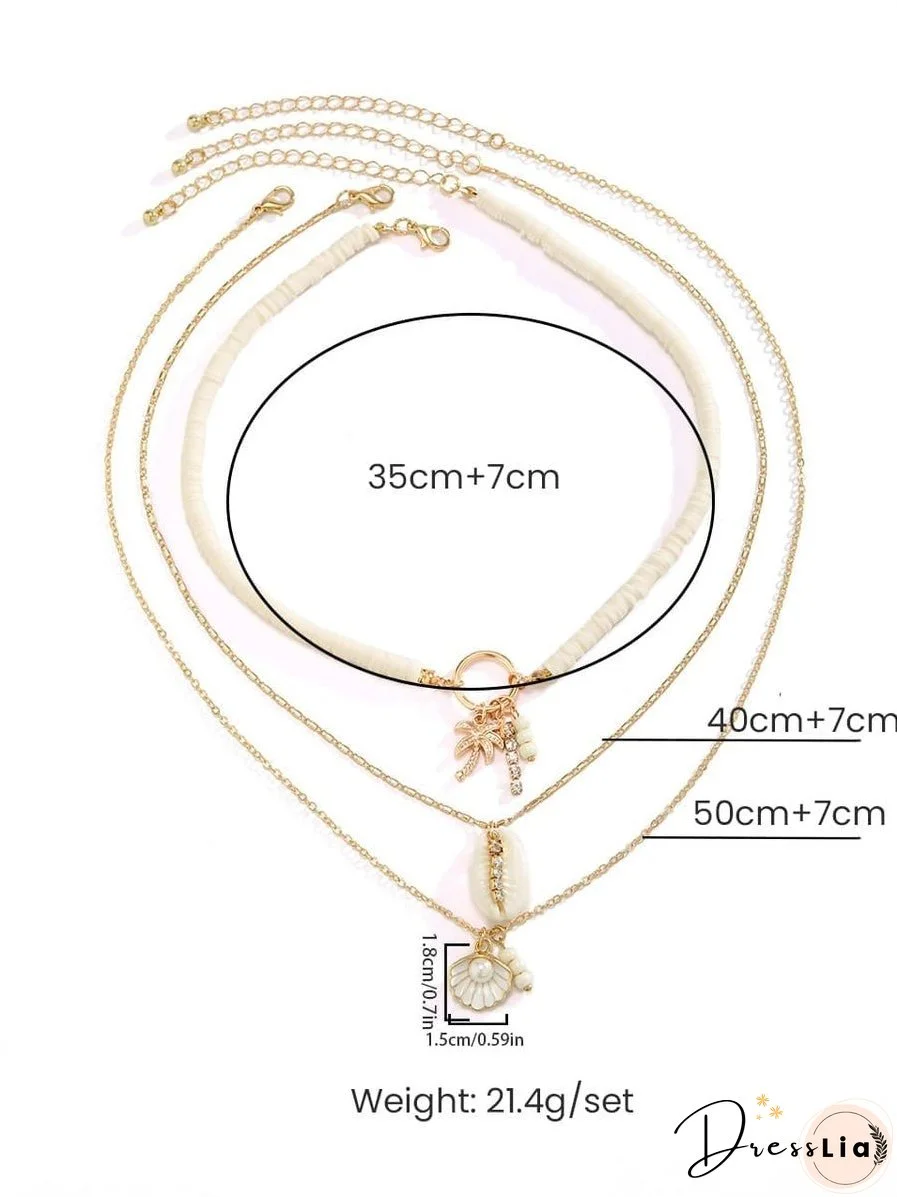 Shell And Sunflower Pendant Multi-layered Necklace