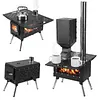 [US Local Warehouse] Portable Wood Burning Stove with Stainless Steel Construction Compact Tent Stove Chimney Pipes Included Firewood Stoves for Outdoor Heating & Cooking Ice Fishing Hunting