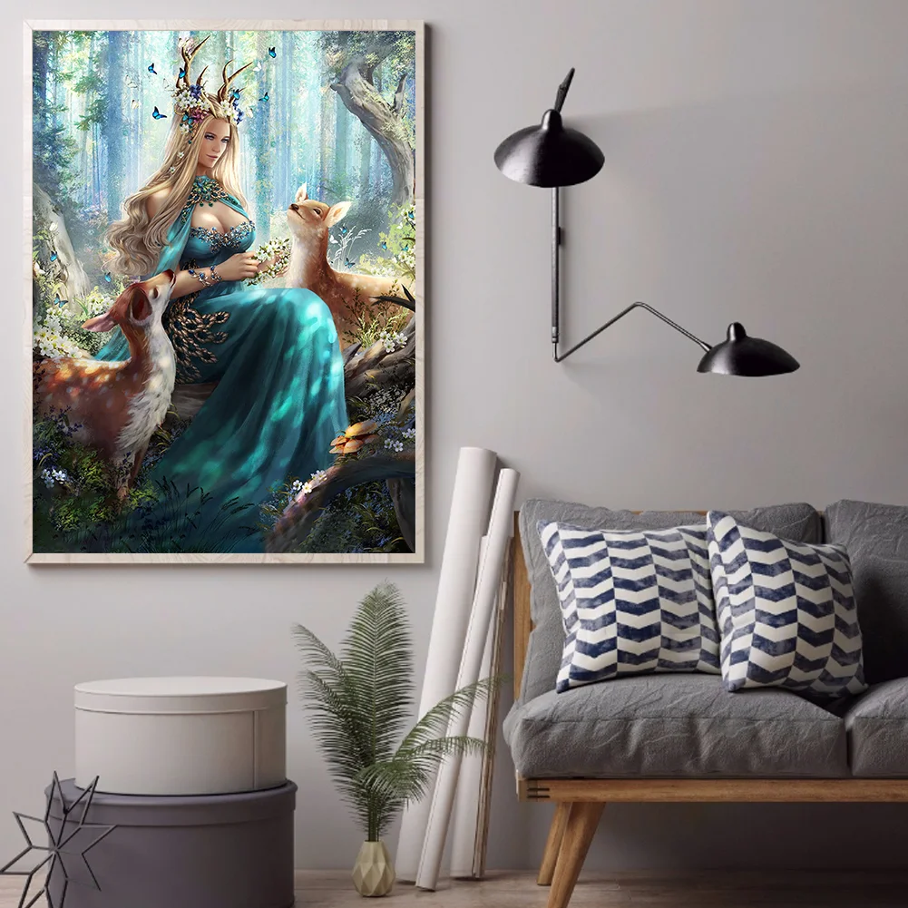Full Round Diamond Painting 40*50cm - Forest Elk Goddess