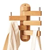Wall Hooks, Oak Wood Wall Hooks with 5 Folding Swivel Arms, 12 Inch Long Wall Mounted Coat Rack, Hat Hooks