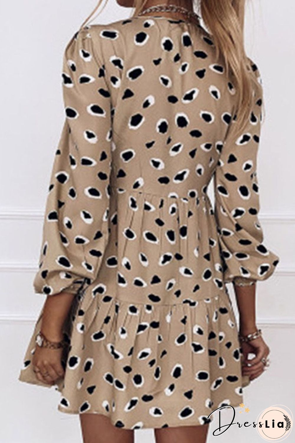 Fashion Casual Print Split Joint V Neck A Line Dresses(3 Colors)