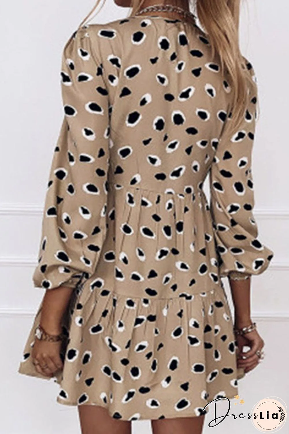 Fashion Casual Print Split Joint V Neck A Line Dresses(3 Colors)