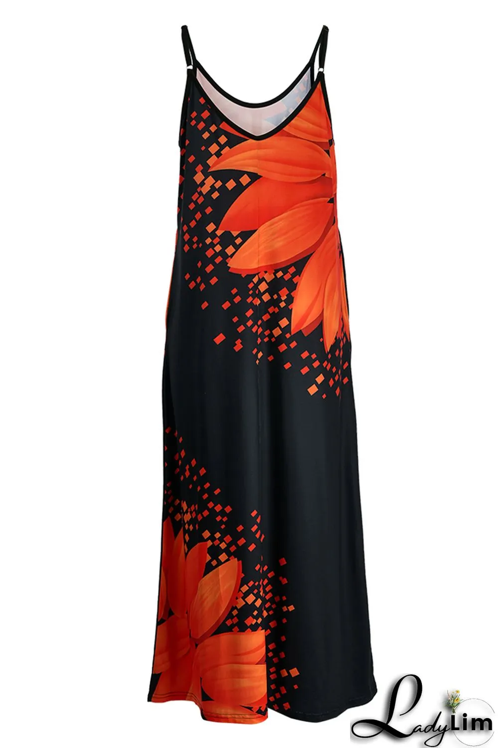 Yellow Fashion Sexy Print Backless Spaghetti Strap Long Dress