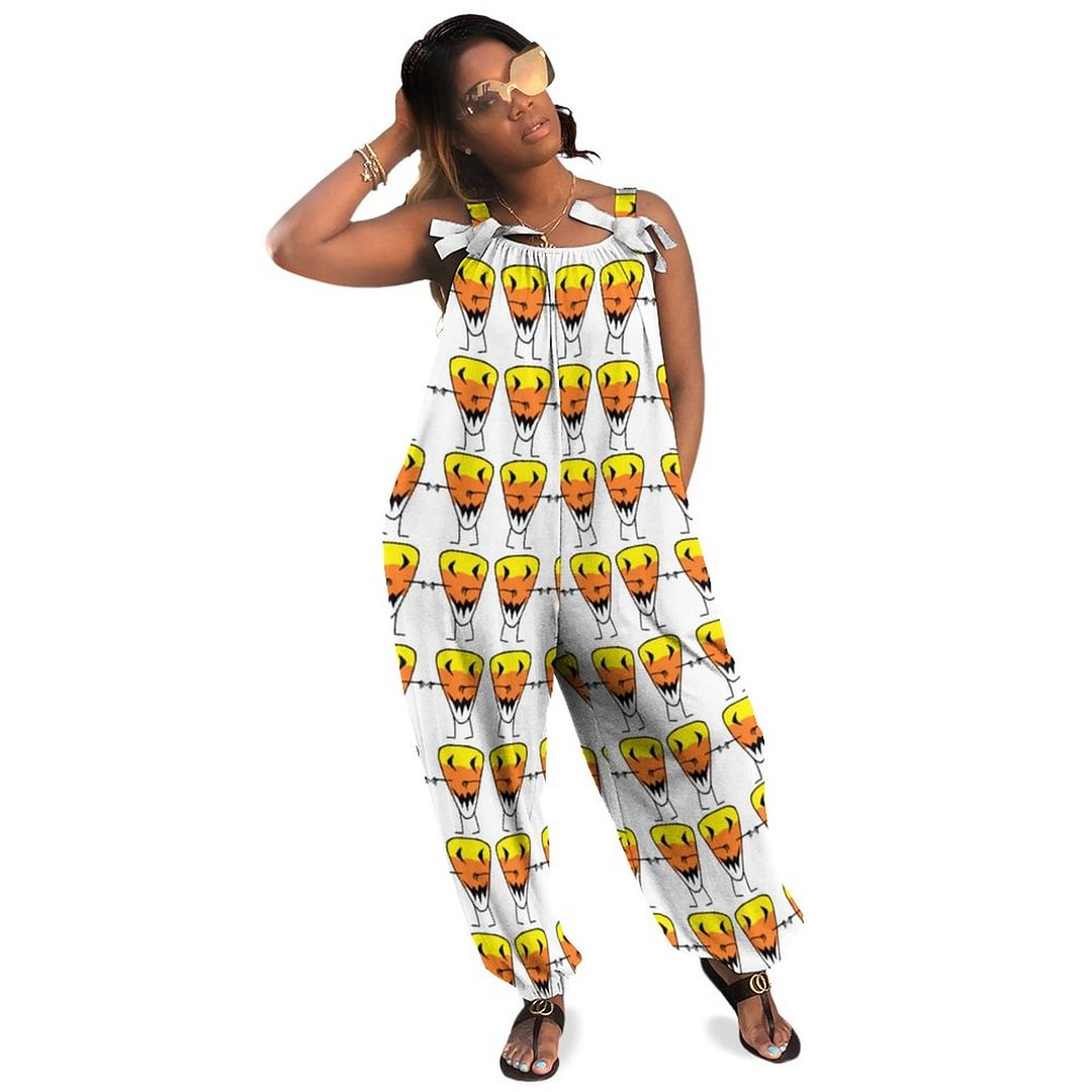 Candy Corn Zombie Halloween Stretch Pants Boho Vintage Loose Overall Corset Jumpsuit Without Top