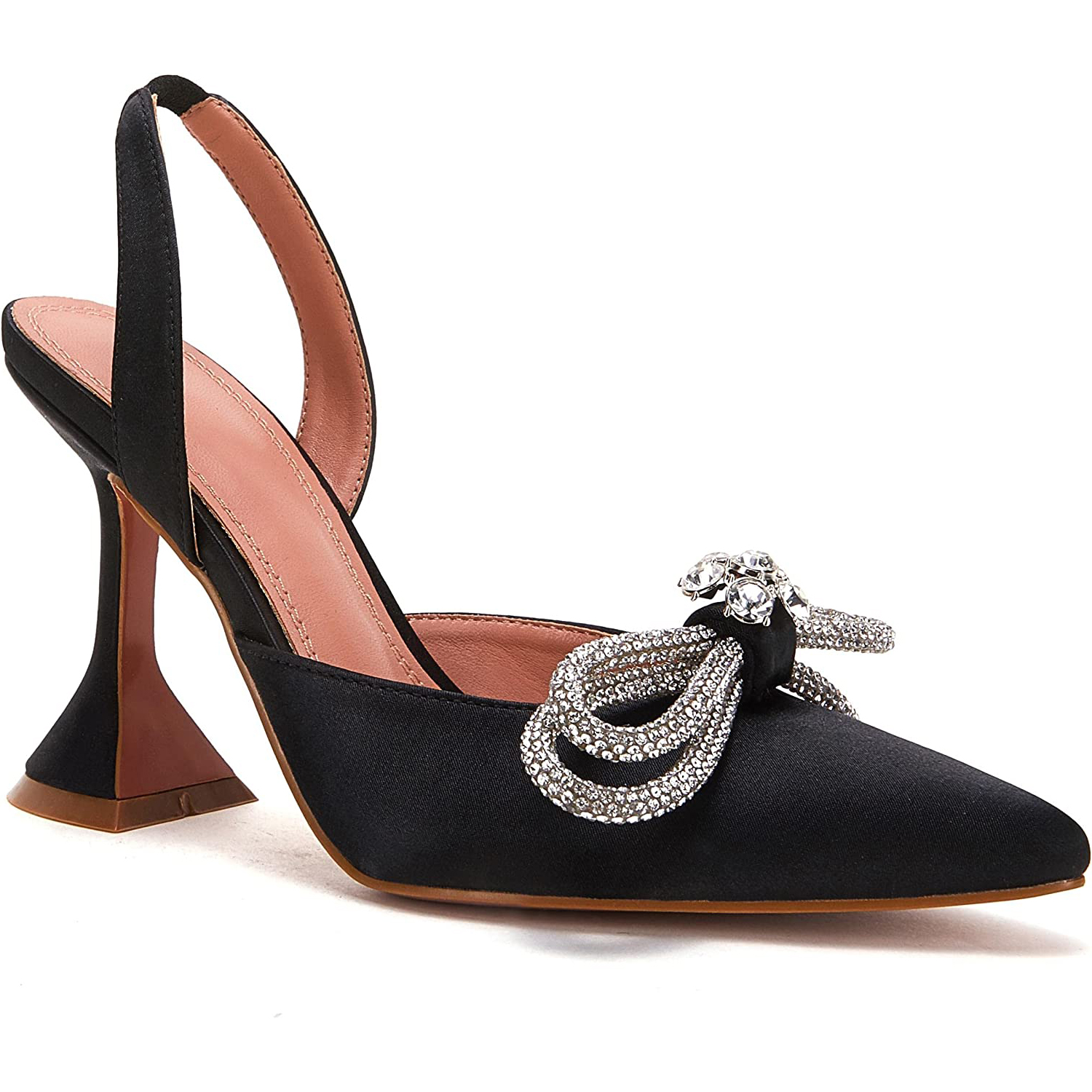 95mm Womens Heeled Sandals Point Toe Slingback Rhinestones Bowknot Crystal Party Wedding Dressy Shoes-vocosishoes