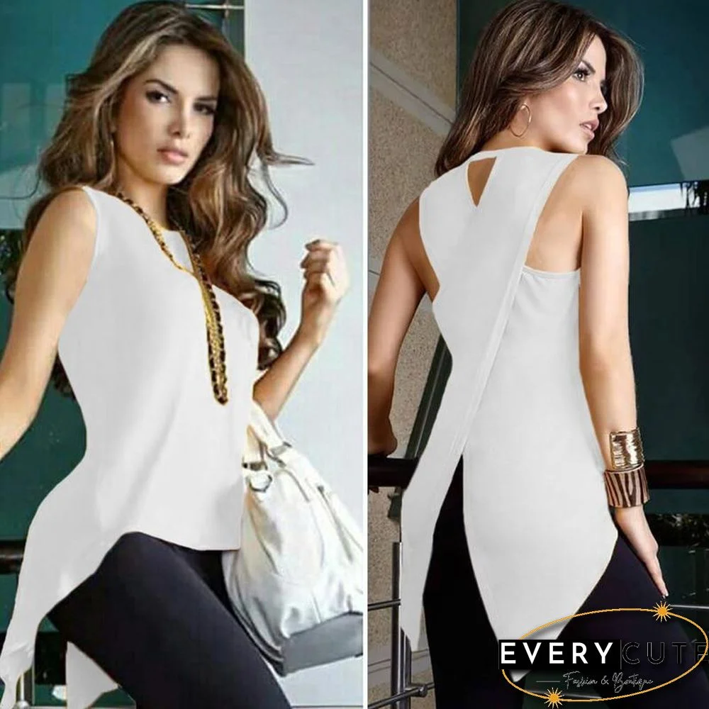 Women Cross Irregular Sleeveless Backless Tops and Blouses