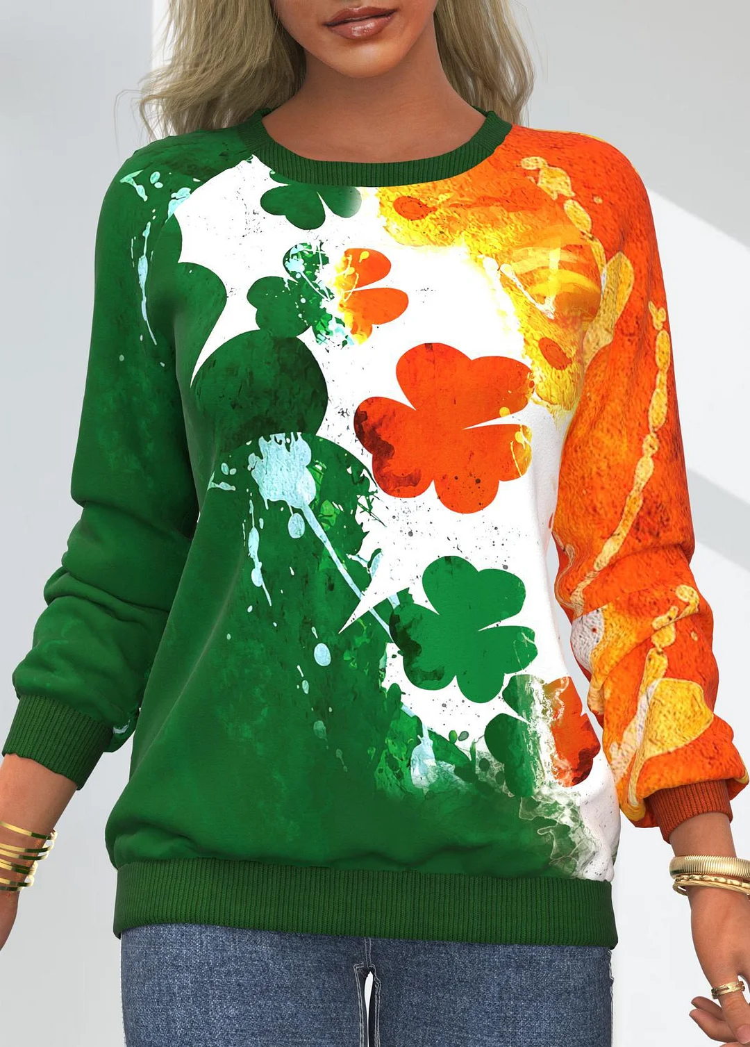 Uveng Autumn Tie-dyed Printed Round Neck Raglan Long Sleeve Sweaters