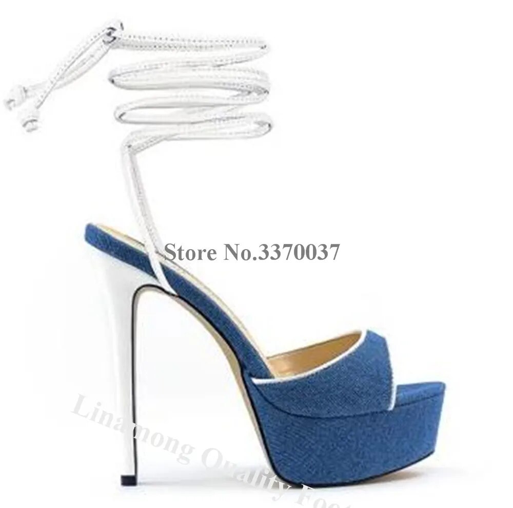 VCSHOES Ladies Loepard Blue Thin Heel Sandals Suede Peep Toe High Platform Stiletto Heel Gladiator Sandals