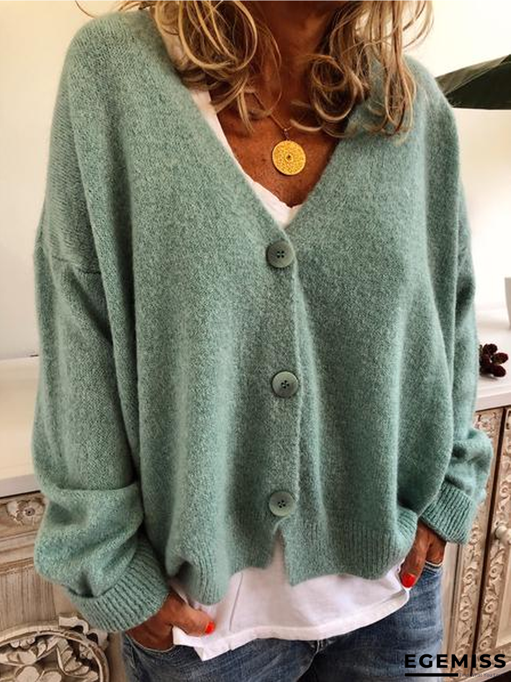 Fashion Long Sleeve Solid Wool Blend V Neck Sweaters | EGEMISS