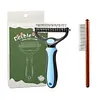 2In1 Pet Grooming Rake Anti-Slip Handle Double-Sided Deshedding Comb Multi-Purpose Extra-Wide Dog Grooming Brush for Detangling Deshedding Brushing/Thinning