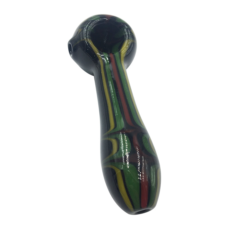 Glass Black Spoon Pipe Has Spikes and Straight Colorder Stripes