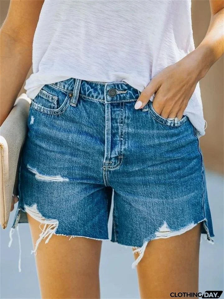 Fashion Washed Effect Straight-Leg Mid-Waist Denim Shorts