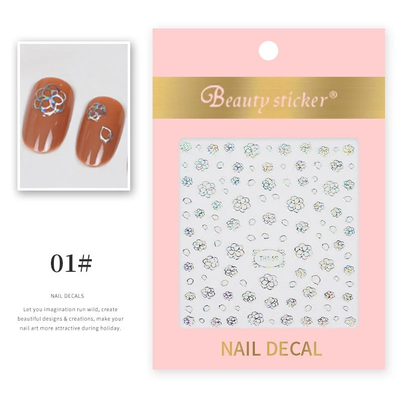 1 Sheet New Roman English Alphabet Number 3D Nail Stickers Christmas Animals iridescent Gold Silver Word Small Letters Nail