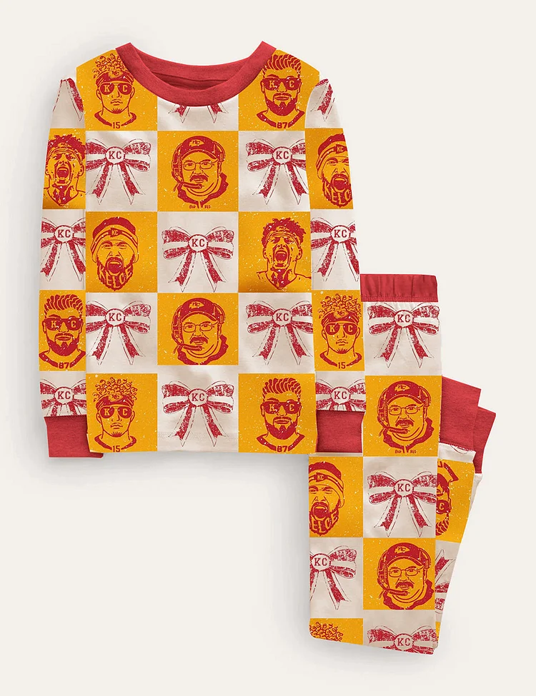 Kid's Kansas City Chiefs Bows Football Pajama Set
