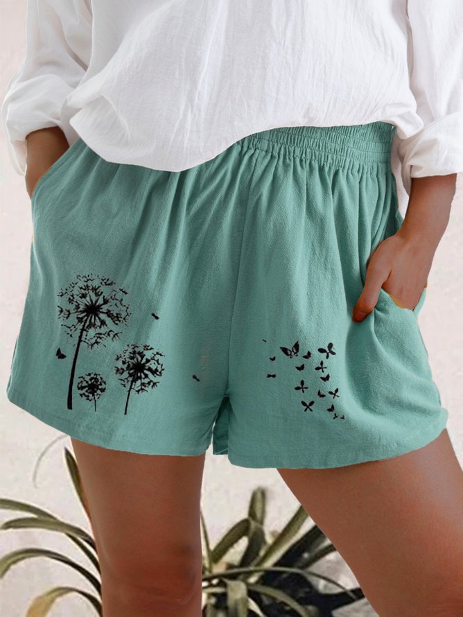 High-rise dandelion-print cotton and linen pocket shorts