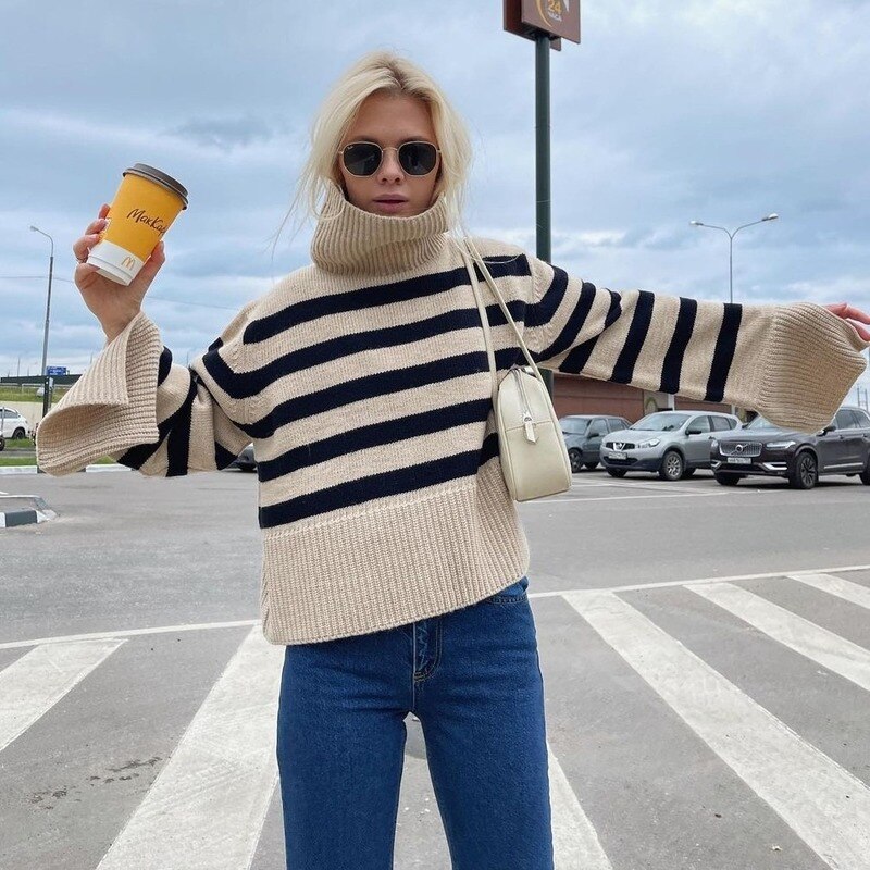 Ootddress 2025 New Women's Turtleneck Sweater Fall Winter Knitted Pullovers For Women Casual Knitwear Long Sleeve Oversized Tops