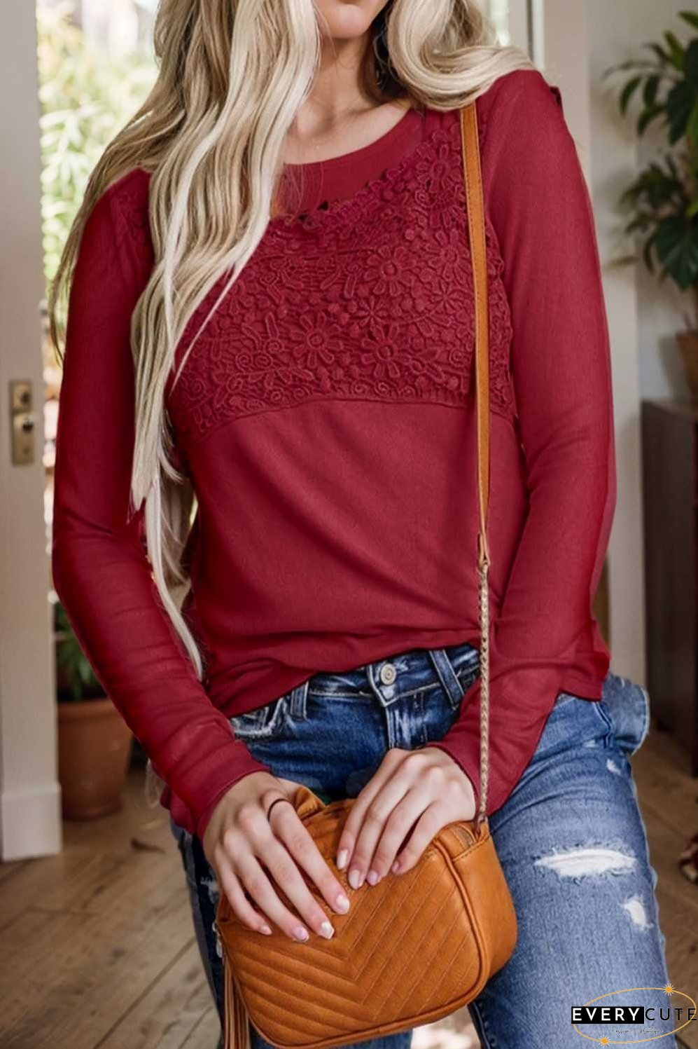 v neck printed casual blouse with long sleeves