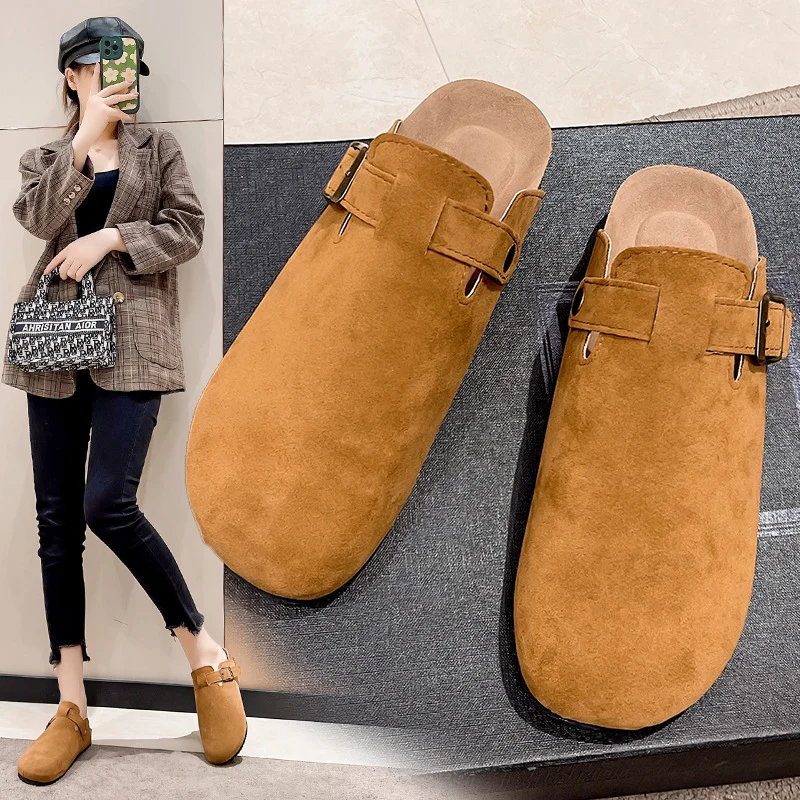 Yyvonne Head Slippers Female Couple Drag Wish Large Belt Buckle Decorated Roman Shoes Half Dragged Lazy Women Shoes Breathable