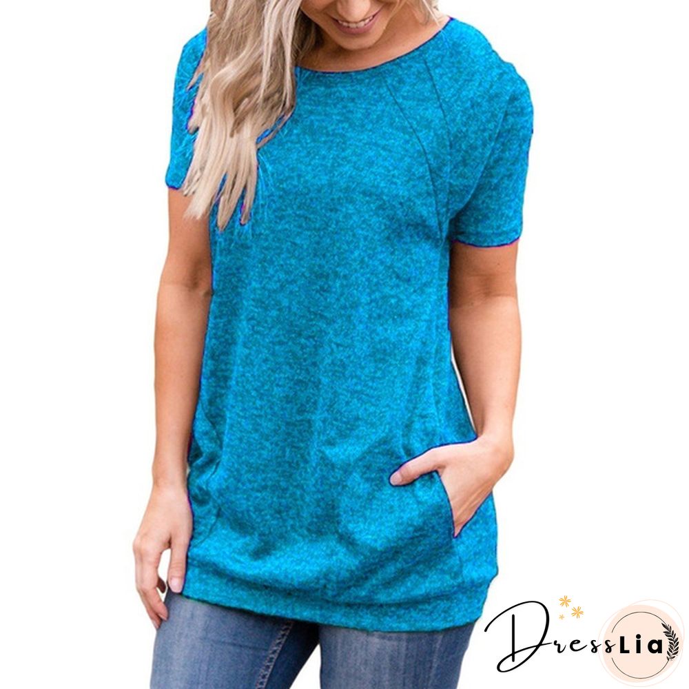 Women Summer Tops Femme Round Neck Loose Waist Shirts Casual Plus Size Elegant Ladies Fashion Cotton Pullovers Pure Color Short Sleeve Blouse Lady T Shirt XS-8XL