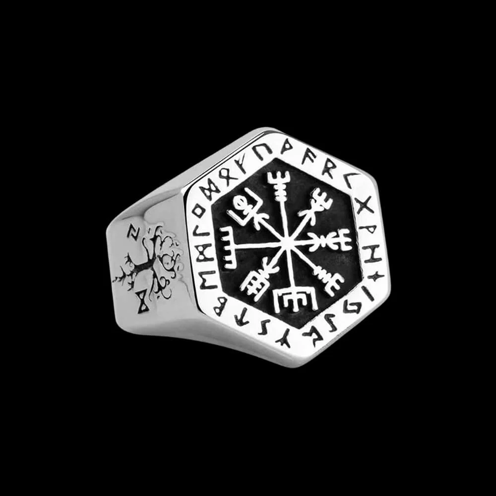 New Nordic Viking Totem Compass Ring Titanium for Men