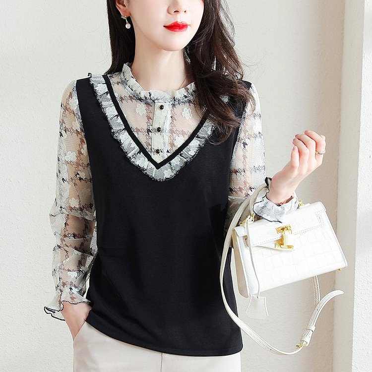 Long Sleeve Paneled Shift Shirts & Tops