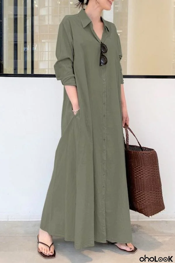 Long Sleeve Simple Loose Casual Long Dress