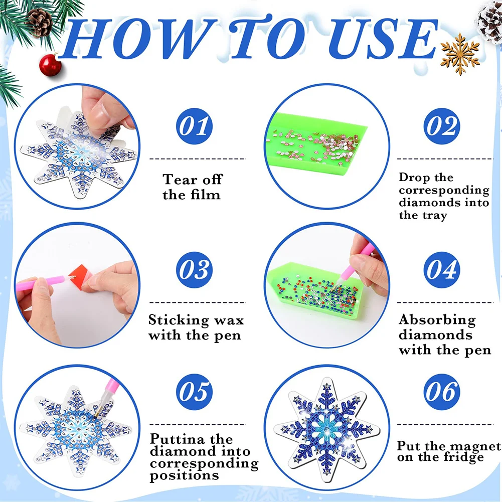 12pcs DIY Snowflake Diamond Painting Magnets Refrigerator for Adult Kid Fridge Car