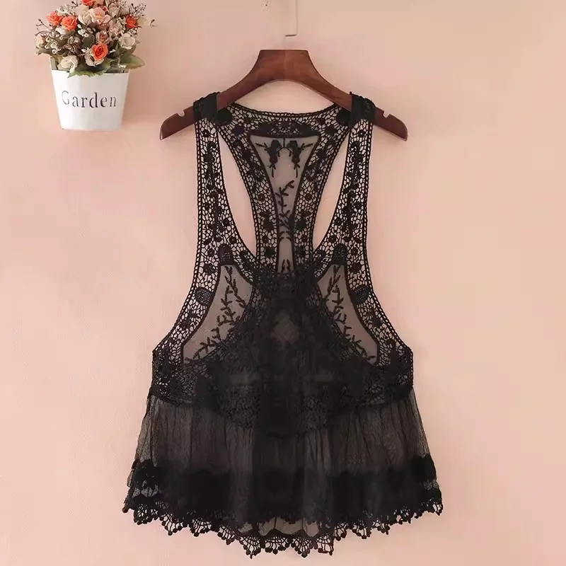 Nncharge INSPIRED Bohemian Crochet Lace Racerback Tank Top Cover Up Cotton Blend summer beach top new tank top boho women tops