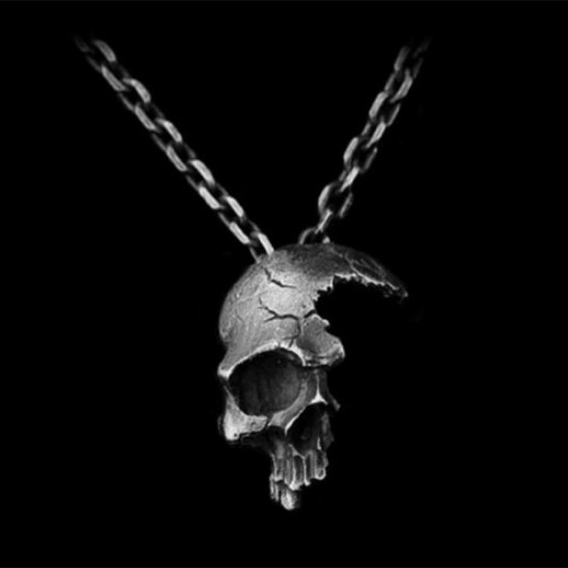 Retro Gothic Half Skull Pendant Necklace-VESSFUL