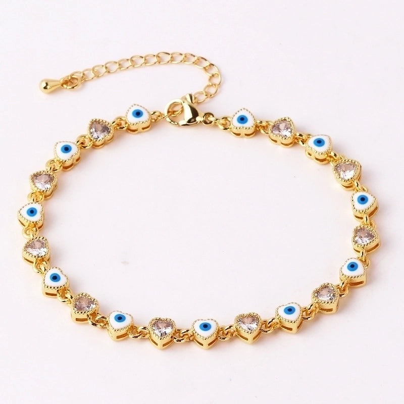 Retro Devil’s Eye Heart Shape Copper Plating Inlay Zircon Gold Plated Bracelets