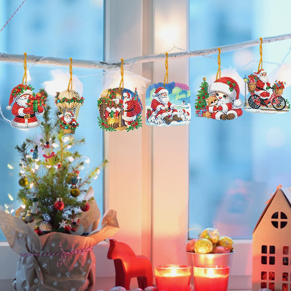 15pcs Xmas Santa Claus Theme 2D Flat DIY Hanging Diamond Art Kits Home Decor