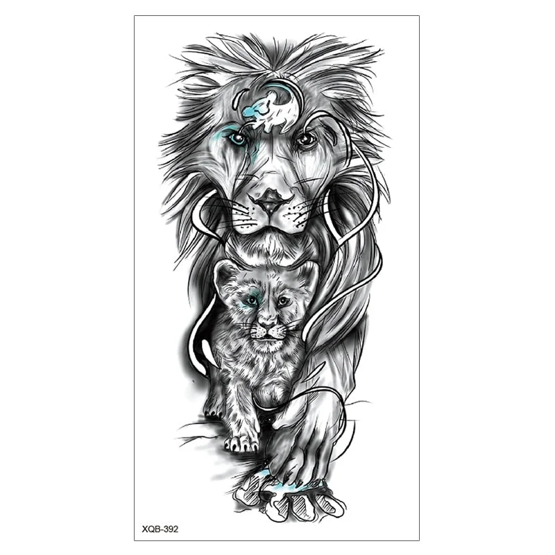Lion King Waterproof Temporary Tattoo Stickers Body Art Fake Tatoo Animal Realistic Tribal Tiger Arm Sleeve transferable tattoo